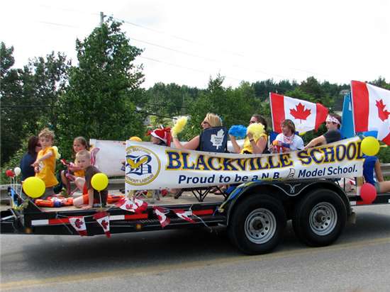 Students and teachers on the Blackville School float