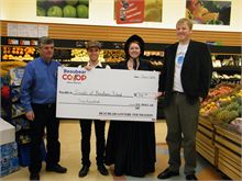 Beaubear Co-op Manager presents cheque to Friends of Beaubears for Education Program. L to R: Co-op Manager Raymond Blacquier, Ryan VanBuskirk, Lauren Sturgeon, and Shawn McCarthy. 